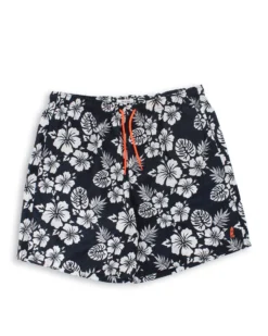 WAIKIKI RUN - BOXER MARE NERI CON DETTAGLI FLOREALI BIANCHI DA UOMO, MARTE