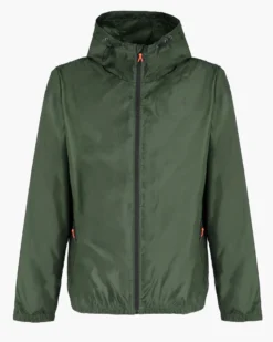 WAIKIKI RUN- K-WAY CON CAPPUCCIO FULL ZIP  UOMO VERDE MILITARE CON DETTAGLI ARANCIONI FLUO - VERANO