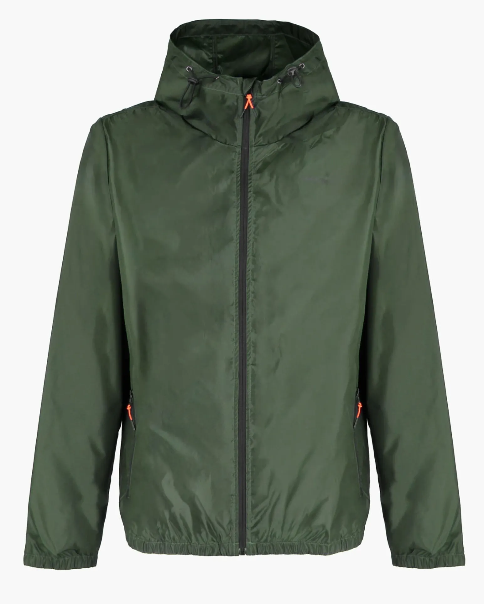 WAIKIKI RUN- K-WAY CON CAPPUCCIO FULL ZIP UOMO VERDE MILITARE CON DETTAGLI ARANCIONI FLUO - VERANO