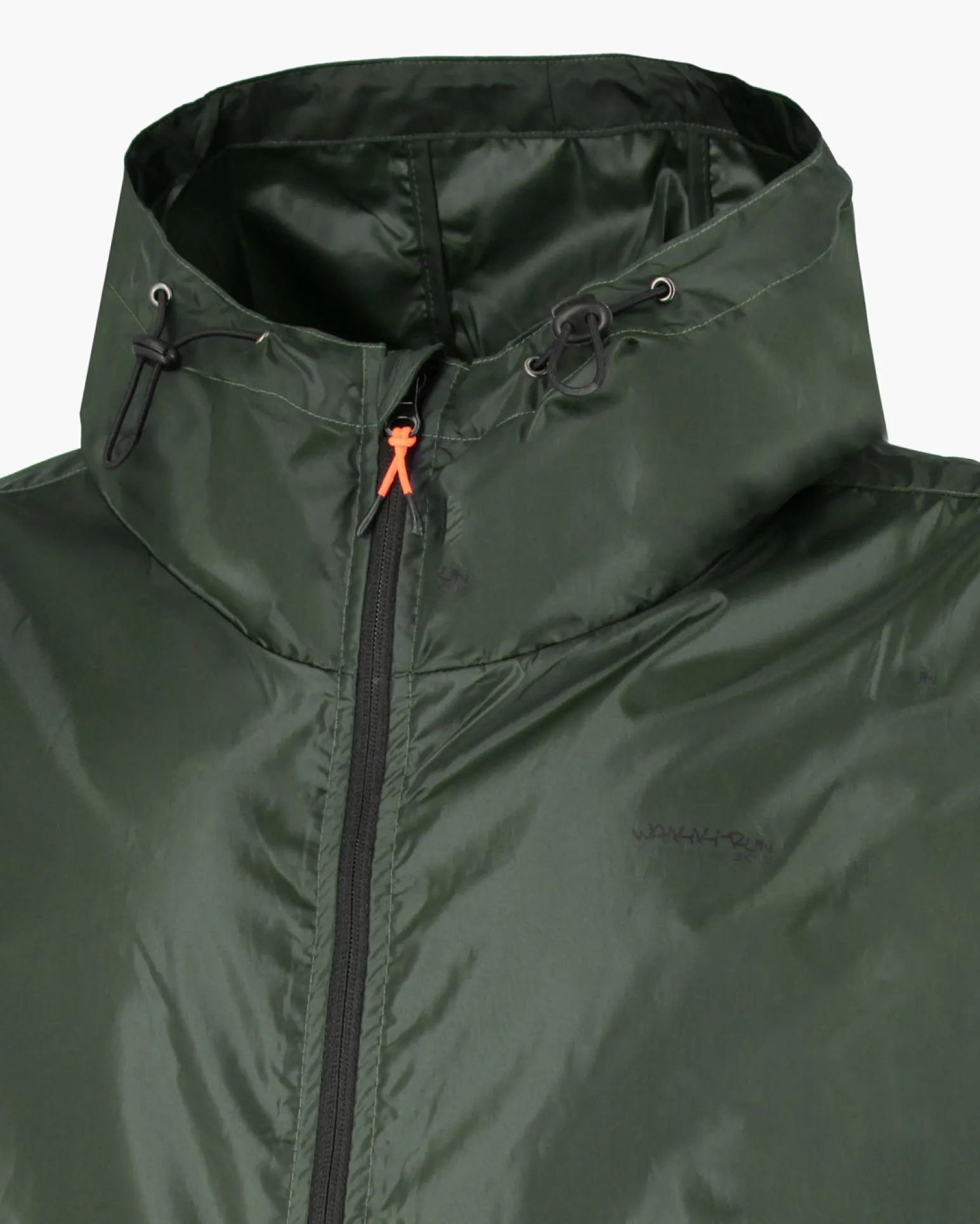 WAIKIKI RUN- K-WAY CON CAPPUCCIO FULL ZIP UOMO VERDE MILITARE CON DETTAGLI ARANCIONI FLUO - VERANO