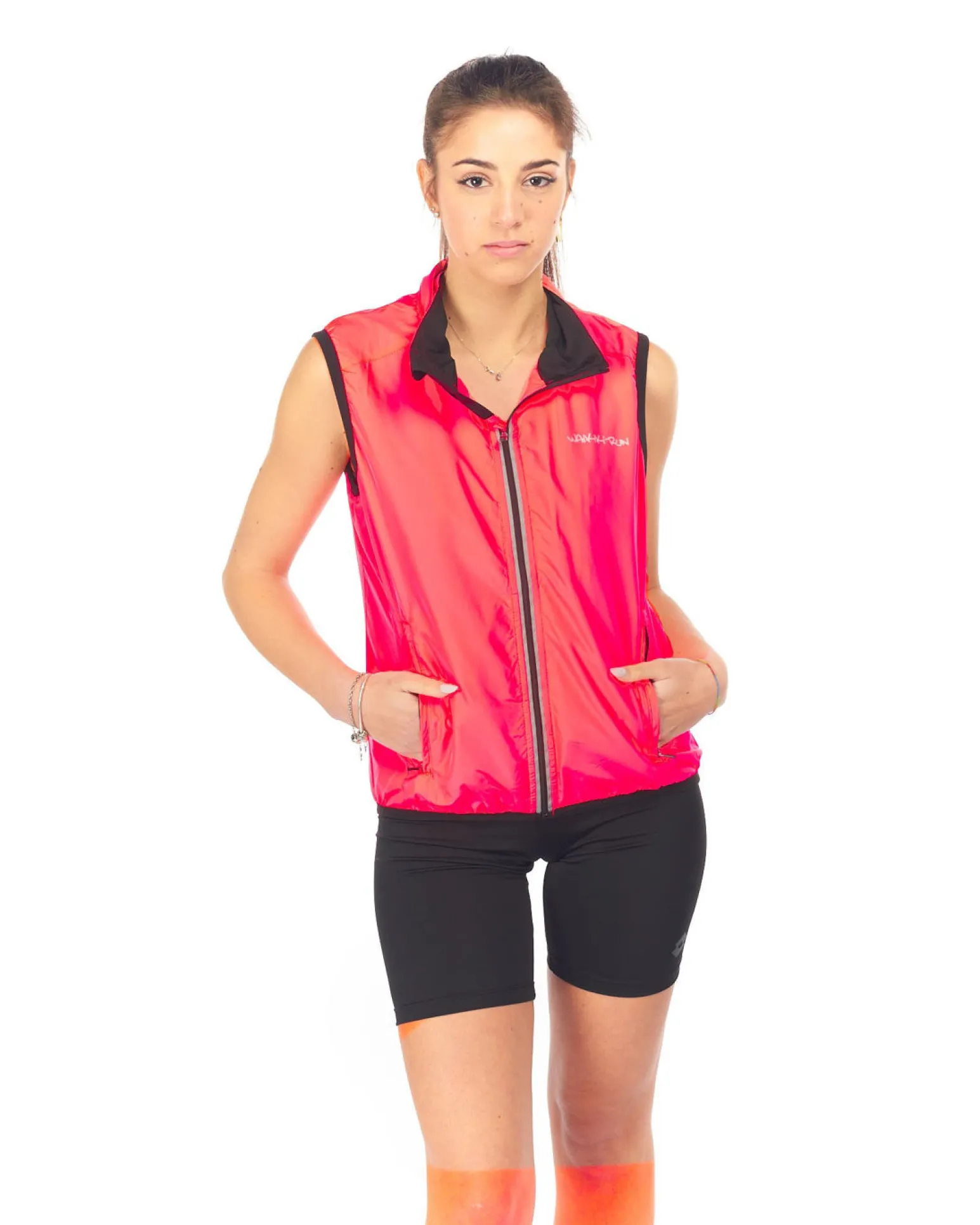 WAIKIKI RUN - SMANICATO FULL ZIP CORALLO FLUO E NERA DA DONNA - RITA