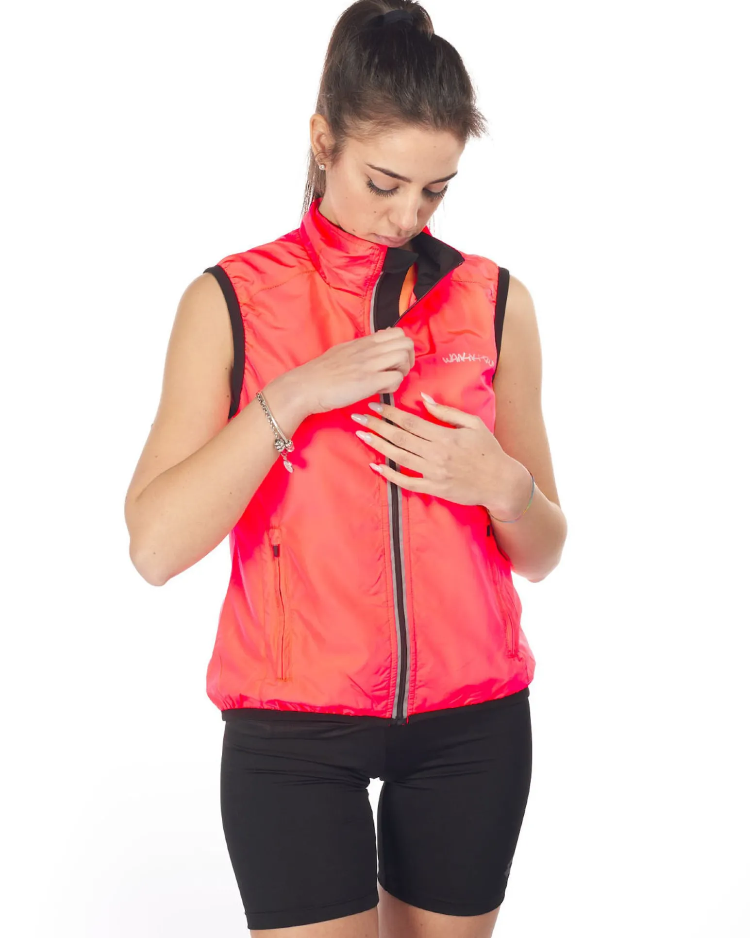WAIKIKI RUN - SMANICATO FULL ZIP CORALLO FLUO E NERA DA DONNA - RITA