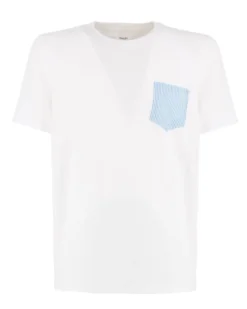 WAIKIKI RUN - T-SHIRT MEZZA MANICA BIANCA CON DETTAGLI A RIGHE CELESTI DA UOMO - NETTUNO