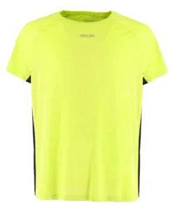 WAIKIKI RUN - T-SHIRT SPORTIVA JAQUARD WAFFLE IN MESH TRASPIRANTE  GIALLA FLUO E NERA DA UOMO - PEPE