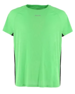 WAIKIKI RUN - T-SHIRT SPORTIVA JAQUARD WAFFLE IN MESH TRASPIRANTE  VERDE FLUO E NERA DA UOMO - PEPE