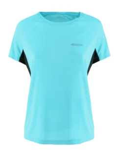 WAIKIKI RUN - T-SHIRT SPORTIVA JAQUARD WAFFLE IN MESH TRASPIRANTE AZZURRA E NERA DA DONNA - MARCELA