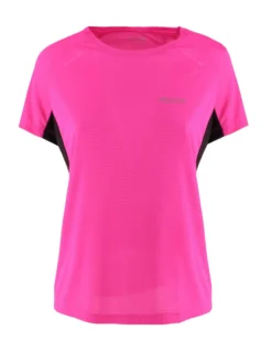 WAIKIKI RUN - T-SHIRT SPORTIVA JAQUARD WAFFLE IN MESH TRASPIRANTE FUXIA FLUO E NERA DA DONNA - MARCELA