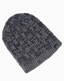 WAMPUM - Cuffia grigia/blu a maglia con interno rifinito in pelliccia