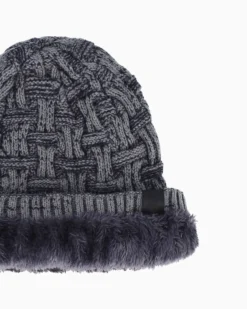 WAMPUM - Cuffia grigia/blu a maglia con interno rifinito in pelliccia