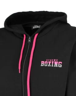 XTREME BOXING - Felpa con cappuccio e zip completa nera da donna in cotone