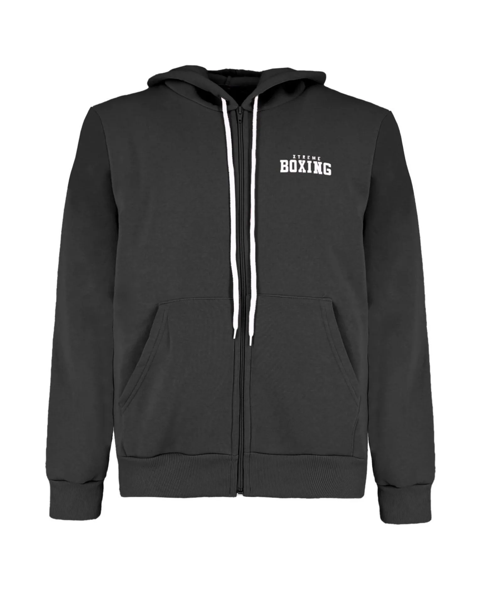 XTREME BOXING - FELPA NERA DA UOMO CON ZIP E CAPPUCCIO
