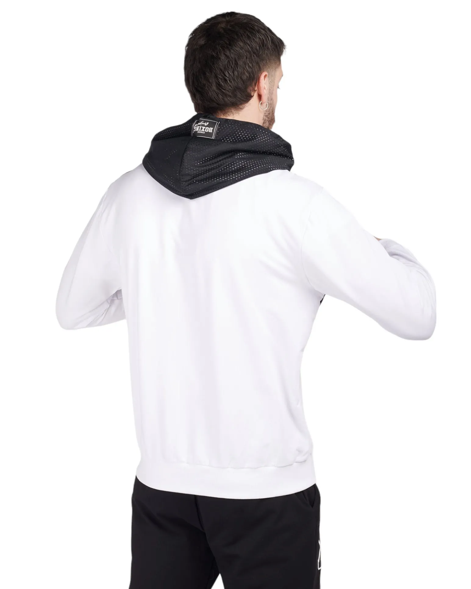 XTREME BOXING - FELPA UOMO BIANCA E BLU CON ZIP E CAPPUCCIO