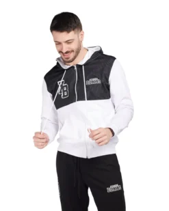 XTREME BOXING - FELPA UOMO BIANCA E BLU CON ZIP E CAPPUCCIO