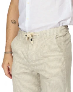 YELLOW DOG - BERMUDA DA UOMO BEIGE TASCA AMERICA A RIGHE CON LACCIO