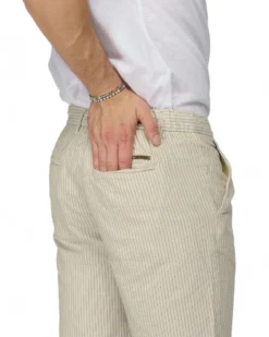 YELLOW DOG - BERMUDA DA UOMO BEIGE TASCA AMERICA A RIGHE CON LACCIO