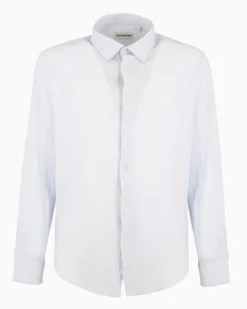 YELLOW DOG - Camicia manica lunga riga goffrato celeste e bianco in cotone