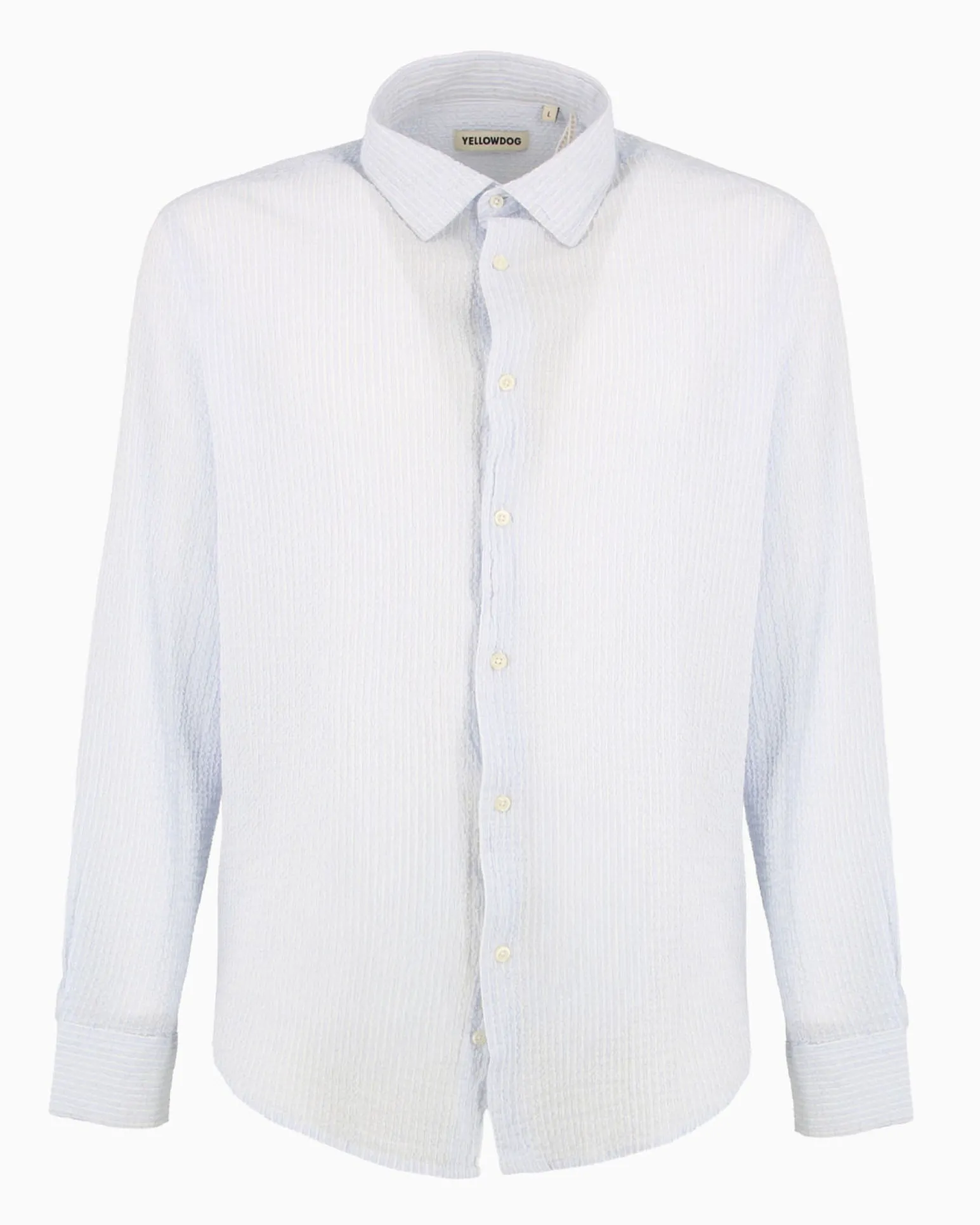 YELLOW DOG - Camicia manica lunga riga goffrato celeste e bianco in cotone