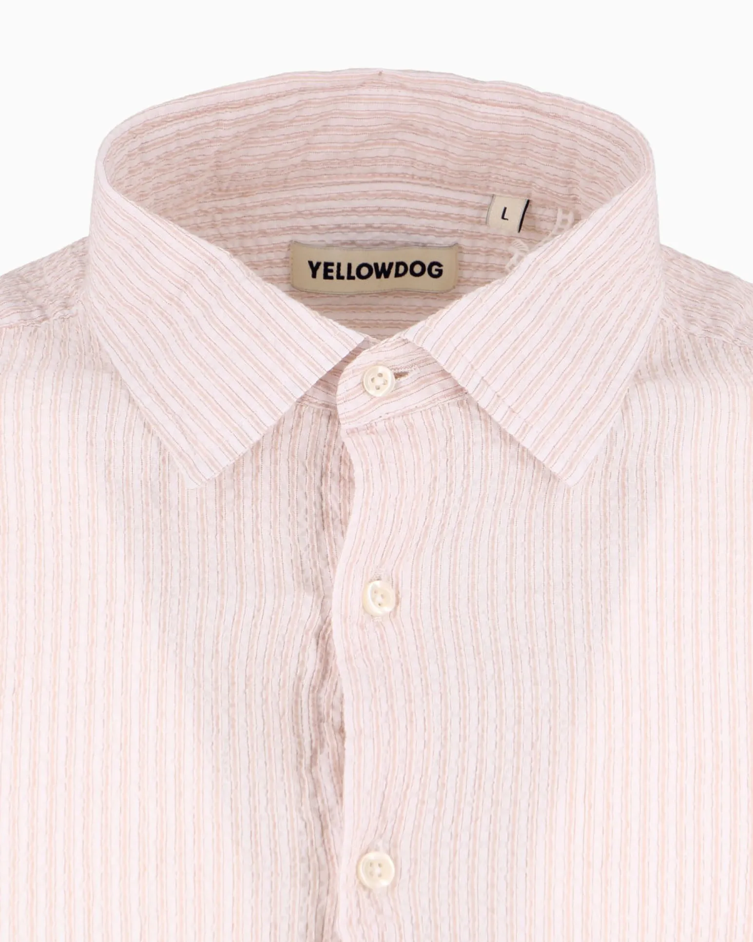 YELLOW DOG - Camicia manica lunga riga goffrato bianco e beige in cotone