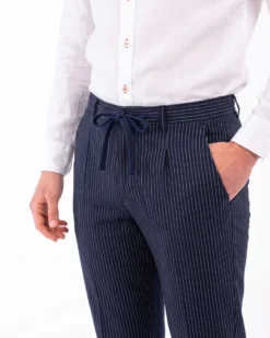 YELLOW DOG - Pantalaccio tasca america riga goffrato blu con righe bianche