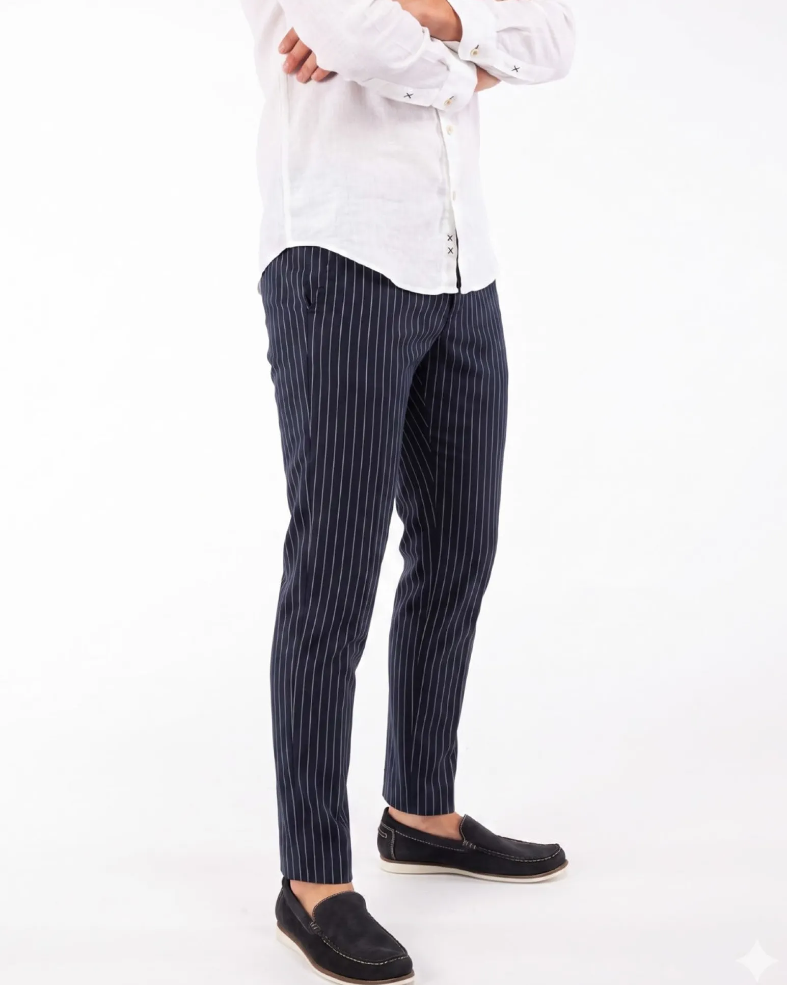 YELLOW DOG - Pantalaccio tasca america riga goffrato blu con righe bianche
