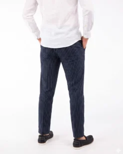 YELLOW DOG - Pantalaccio tasca america riga goffrato blu con righe bianche