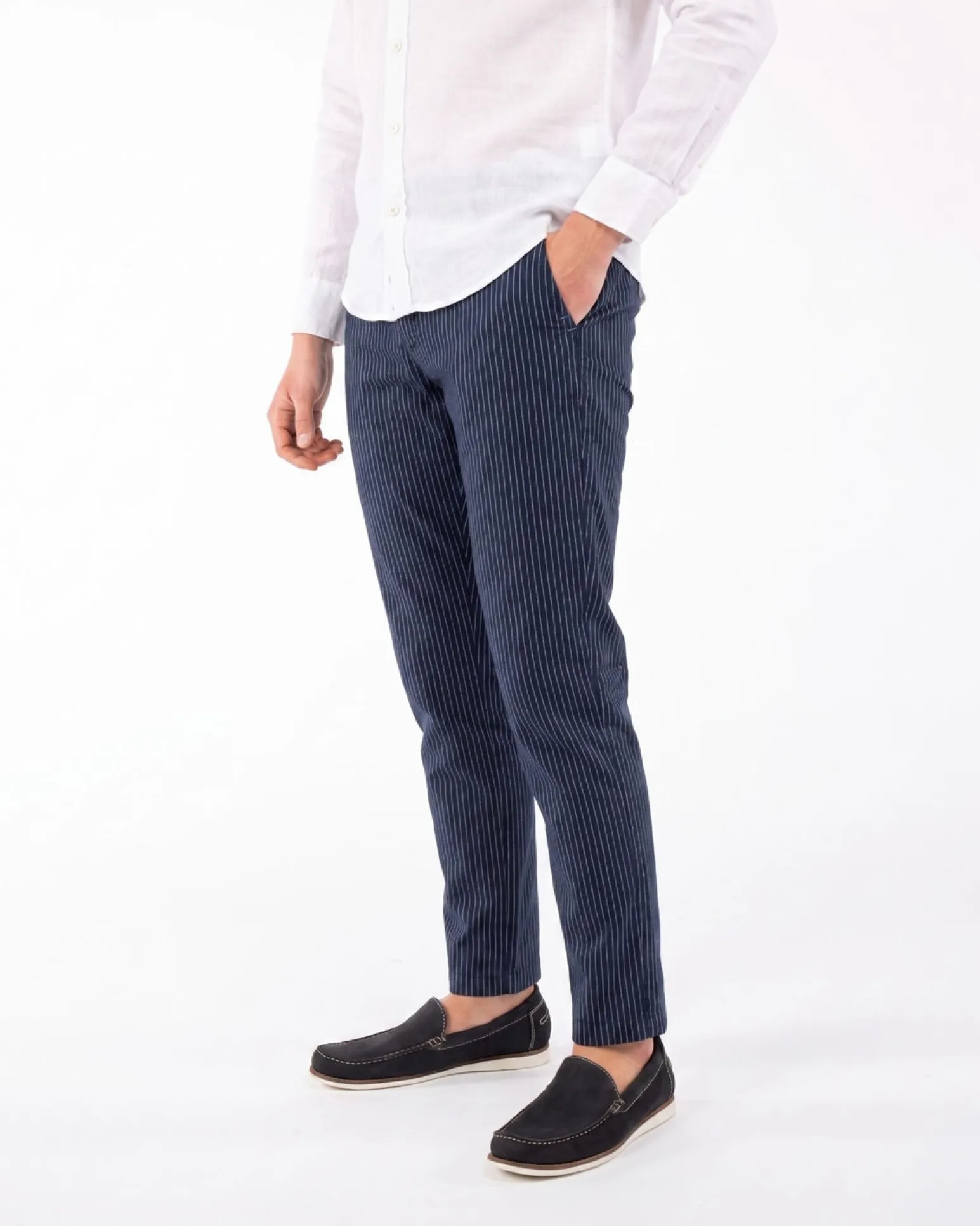 YELLOW DOG - Pantalaccio tasca america riga goffrato blu con righe bianche