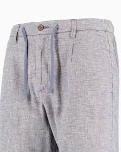 YELLOW DOG - Pantalone blu tasca america con laccio misto lino