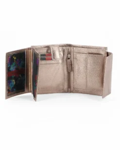 YOU YOUNG COVERI - Portafoglio grigio laminato in VERA PELLE con patta e ribaltina