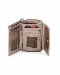 YOU YOUNG COVERI - Portafoglio piccolo grigio laminato in VERA PELLE con pattina e tasca portamonete