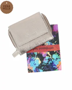 YOU YOUNG COVERI - Portafoglio piccolo grigio laminato in VERA PELLE con pattina e tasca portamonete