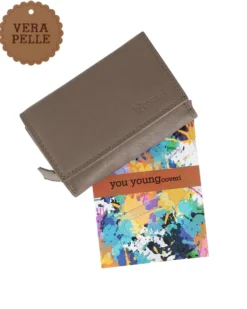 YOU YOUNG COVERI - Portafoglio taupe in VERA PELLE con patta e tasca portamonete