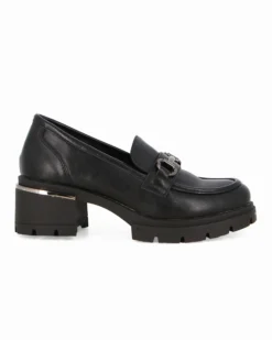ZOE - Mocassino nero con suola track e morsetto sulla fascia frontale