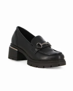 ZOE - Mocassino nero con suola track e morsetto sulla fascia frontale