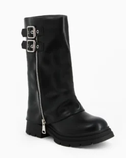 ZOE - Stivale nero con risvolto e zip laterale, tacco 3,5CM