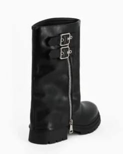 ZOE - Stivale nero con risvolto e zip laterale, tacco 3,5CM