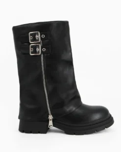 ZOE - Stivale nero con risvolto e zip laterale, tacco 3,5CM
