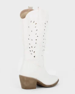 ZOE - Stivale texano bianco con zip laterale, tacco 6CM