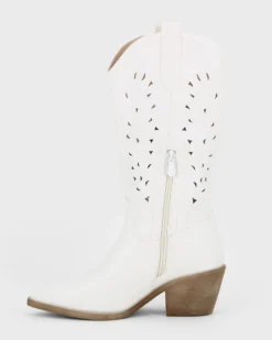 ZOE - Stivale texano bianco con zip laterale, tacco 6CM