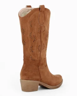 ZOE - Stivale texano camel scamosciato con zip laterale, tacco 5CM