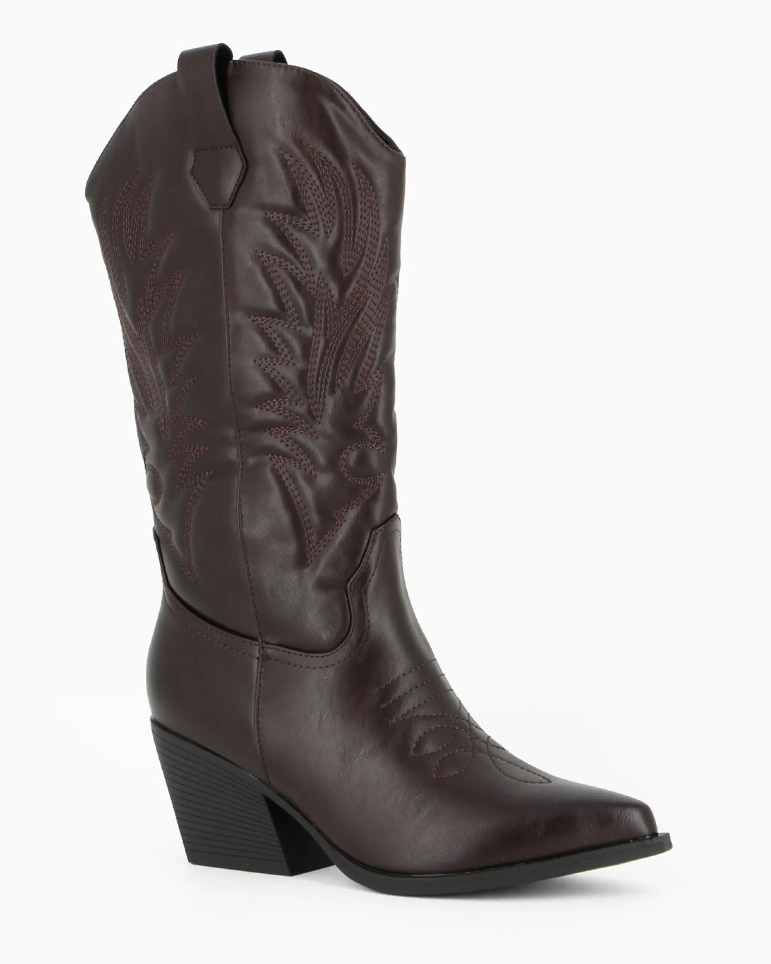 ZOE - Stivale texano marrone con zip laterale, tacco 7CM