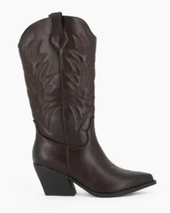 ZOE - Stivale texano marrone con zip laterale, tacco 7CM