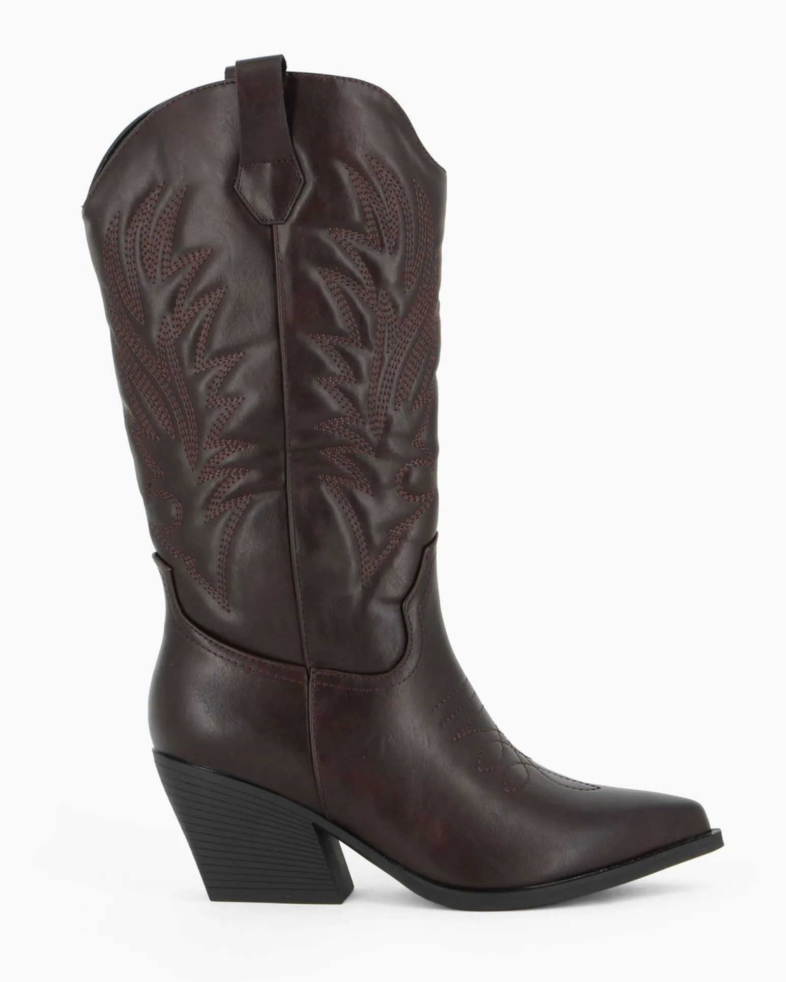 ZOE - Stivale texano marrone con zip laterale, tacco 7CM