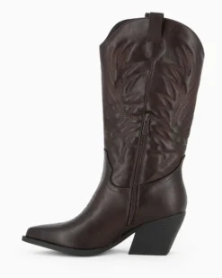 ZOE - Stivale texano marrone con zip laterale, tacco 7CM