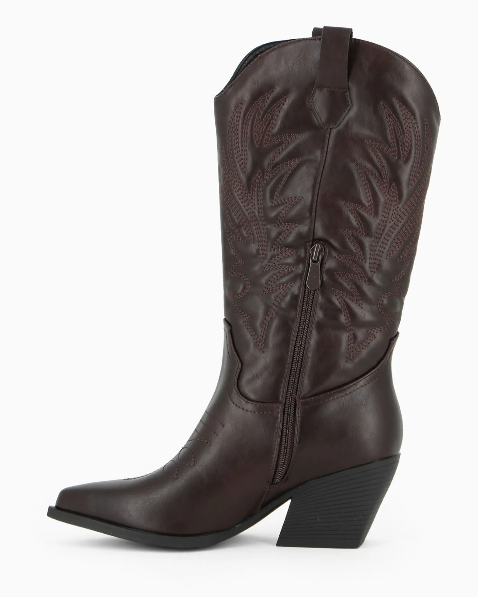 ZOE - Stivale texano marrone con zip laterale, tacco 7CM