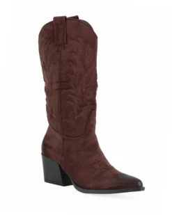 ZOE - Stivale texano marrone scamosciato con zip laterale, tacco 6CM