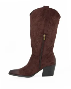 ZOE - Stivale texano marrone scamosciato con zip laterale, tacco 6CM