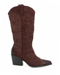 ZOE - Stivale texano marrone scamosciato con zip laterale, tacco 6CM