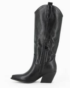ZOE - Stivale texano nero con zip laterale, tacco 7CM