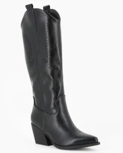ZOE - Stivale texano nero con zip laterale, tacco 7CM