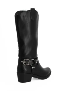 ZOE - Stivale texano nero con zip laterale e cinturino con fibbia, tacco 5CM